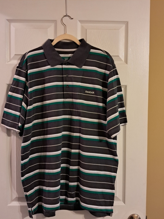 Reebok Other - Reebok Men's Size XL Navy  Polo with‎ Grey & White Stripes